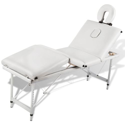 Table Pliable De Massage Blanc Crème 4 Zones Au Cadre Aluminium