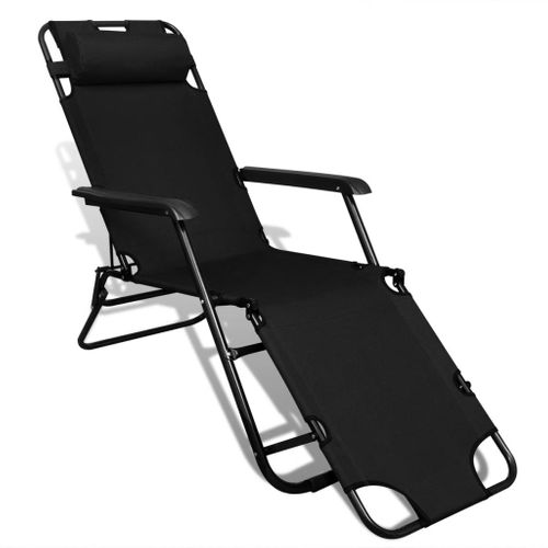 Chaise Longue Pliable 2 PCs Avec Repose-pied Acier Noir