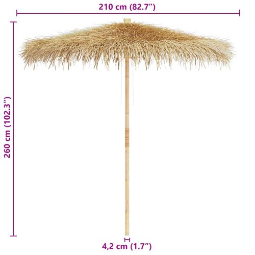 Parasol En Bambou 270 Cm Avec Toit Tressé à La Main En Feuille De Banane Et Uv 50+