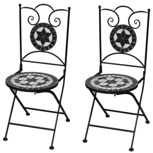 Chaises Pliables De Bistro 2 PCs Céramique Noir Et Blanc