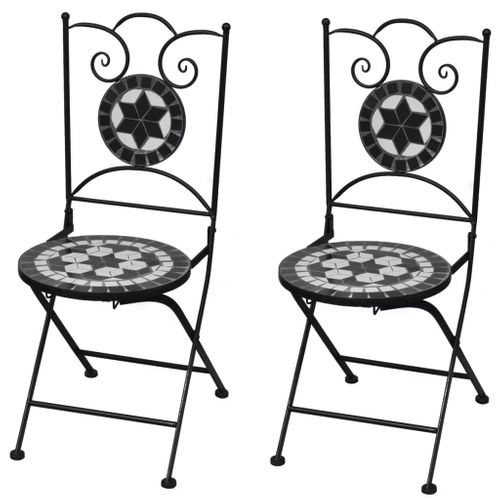 Chaises Pliables De Bistro 2 PCs Céramique Noir Et Blanc