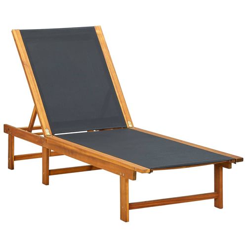 Chaise Longue En Acacia Et Textilène - 200x66x34 Cm - Noir