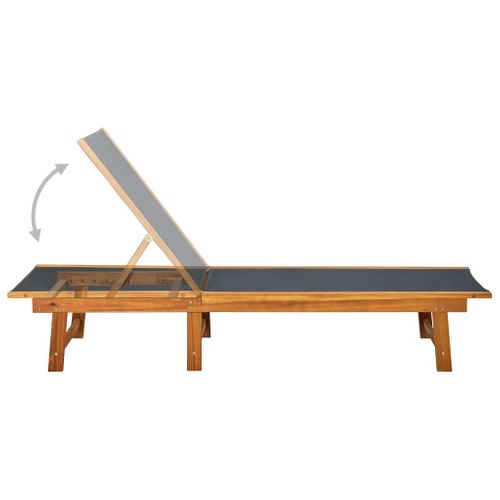 Chaise Longue En Acacia Et Textilène - 200x66x34 Cm - Noir