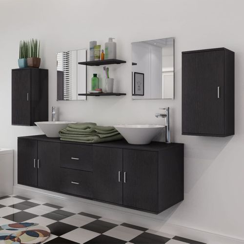 Mobilier De Salle De Bain Avec Lavabo 9 Pièces Noir