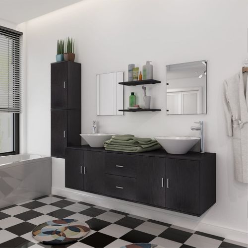 Mobilier De Salle De Bain Avec Lavabo 9 Pièces Noir