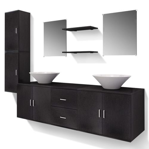 Mobilier De Salle De Bain Avec Lavabo 9 Pièces Noir