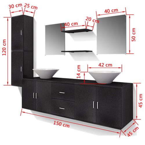 Mobilier De Salle De Bain Avec Lavabo 9 Pièces Noir
