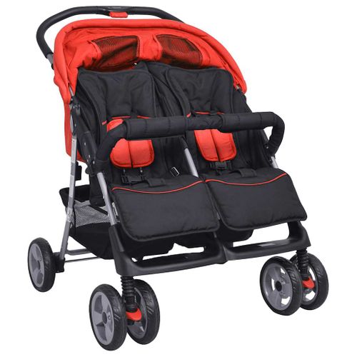 Poussette Double Bébé Acier Rouge/noir Inclinable Pliable