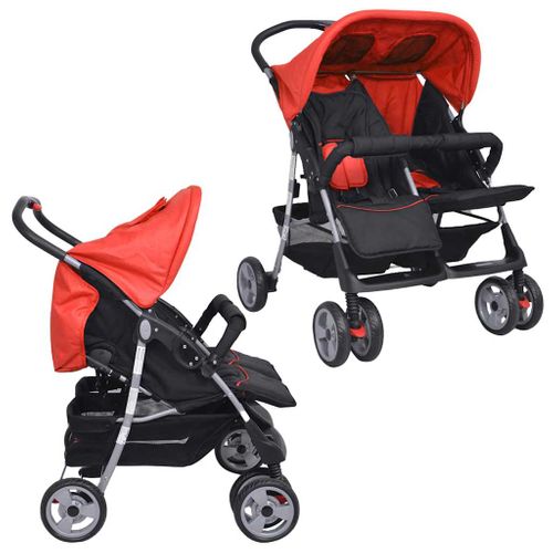Poussette Double Bébé Acier Rouge/noir Inclinable Pliable