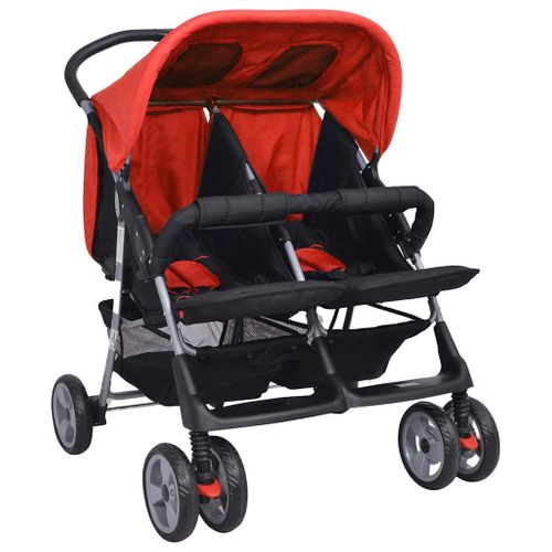 Poussette Double Bébé Acier Rouge/noir Inclinable Pliable