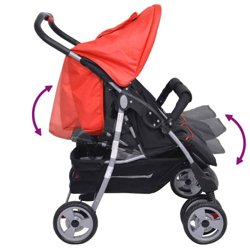 Poussette Double Bébé Acier Rouge/noir Inclinable Pliable