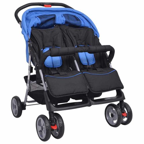 Poussette Double Bébé Acier Pliable Dossier Réglable Bleu/noir