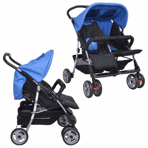 Poussette Double Bébé Acier Pliable Dossier Réglable Bleu/noir