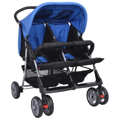 Poussette Double Bébé Acier Pliable Dossier Réglable Bleu/noir