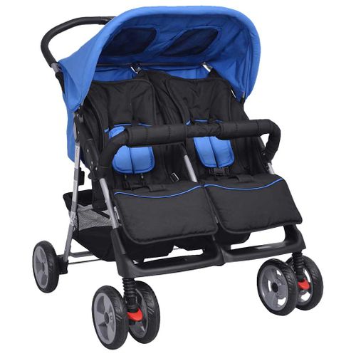 Poussette Double Bébé Acier Pliable Dossier Réglable Bleu/noir
