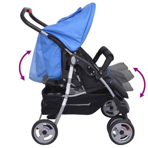 Poussette Double Bébé Acier Pliable Dossier Réglable Bleu/noir