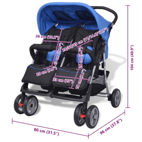 Poussette Double Bébé Acier Pliable Dossier Réglable Bleu/noir