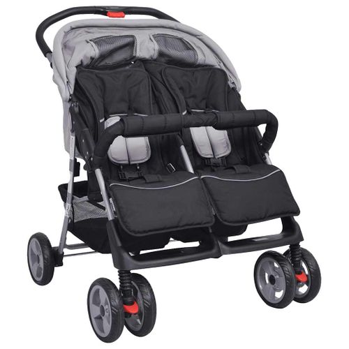 Poussette Double Bébé Acier Pliable Dossier Réglable Gris/noir