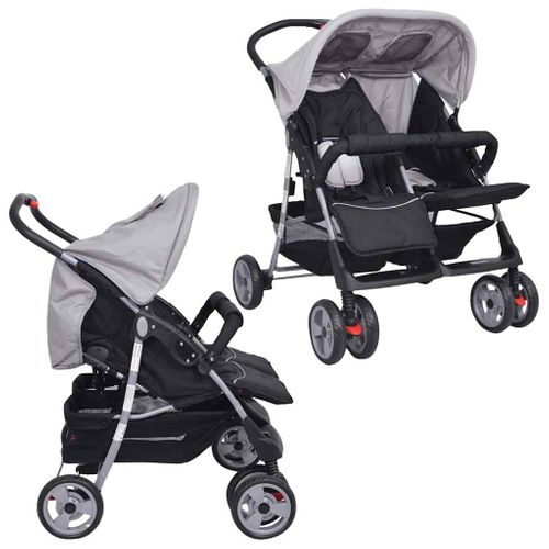 Poussette Double Bébé Acier Pliable Dossier Réglable Gris/noir
