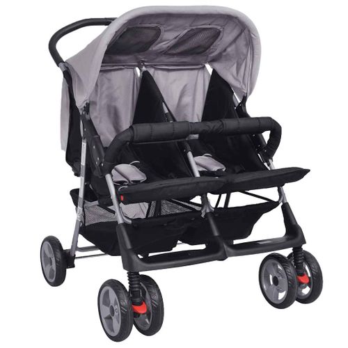 Poussette Double Bébé Acier Pliable Dossier Réglable Gris/noir