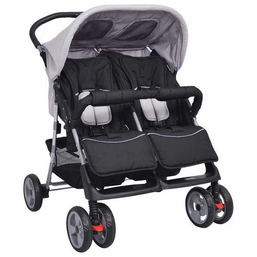 Poussette Double Bébé Acier Pliable Dossier Réglable Gris/noir