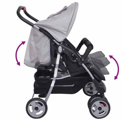 Poussette Double Bébé Acier Pliable Dossier Réglable Gris/noir