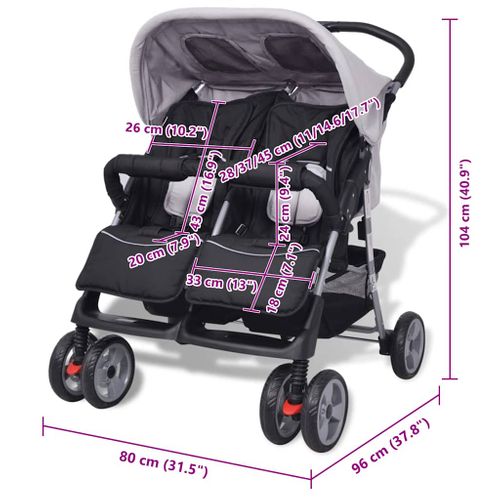 Poussette Double Bébé Acier Pliable Dossier Réglable Gris/noir