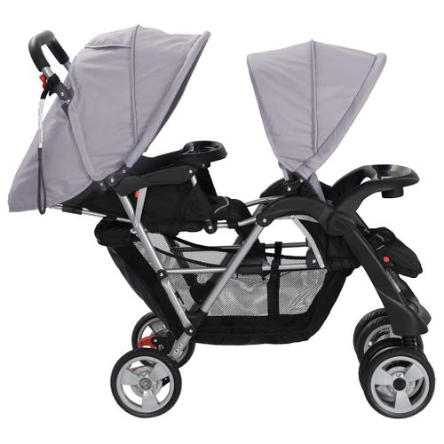 Poussette Tandem Bébé Pliable Panier Acier Gris/noir
