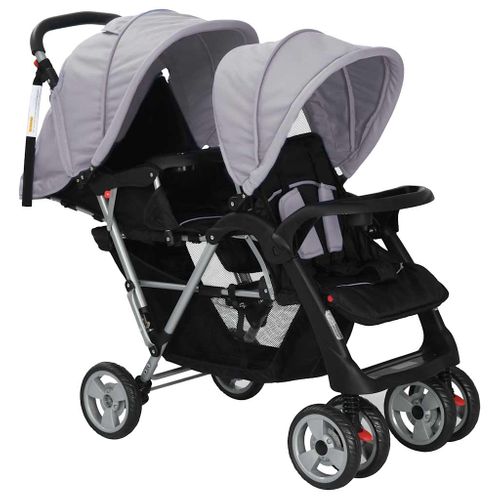 Poussette Tandem Bébé Pliable Panier Acier Gris/noir