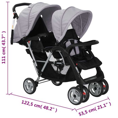 Poussette Tandem Bébé Pliable Panier Acier Gris/noir