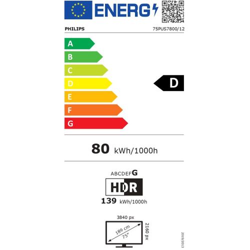 75pus7800 - Téléviseur QLED 75" (189 Cm) - 4K UHD - Hdr10+ - Smart TV - 3xHDMI