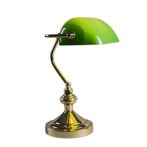 Lampe De Table Classique/lampe De Notaire En Laiton Avec Verre Vert - Banker