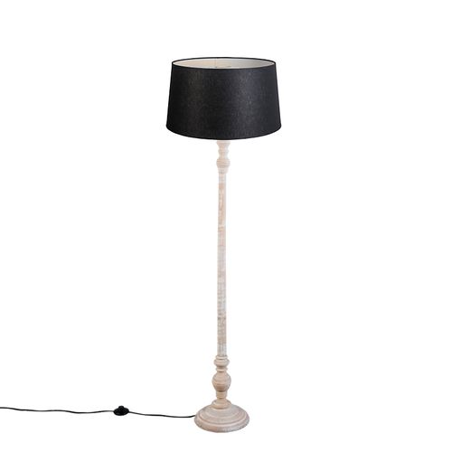 Lampadaire Country Beige Avec Abat-jour En Lin Noir - Classico