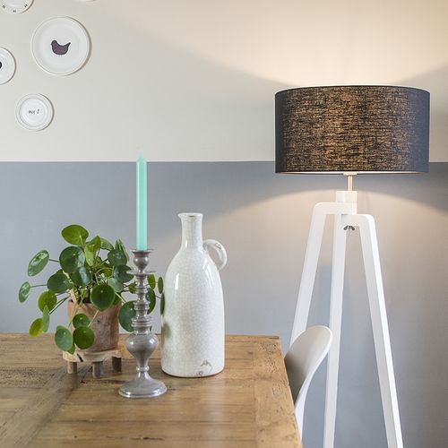 Lampadaire Trépied Blanc Avec Abat-jour 50 Cm Noir - Puros
