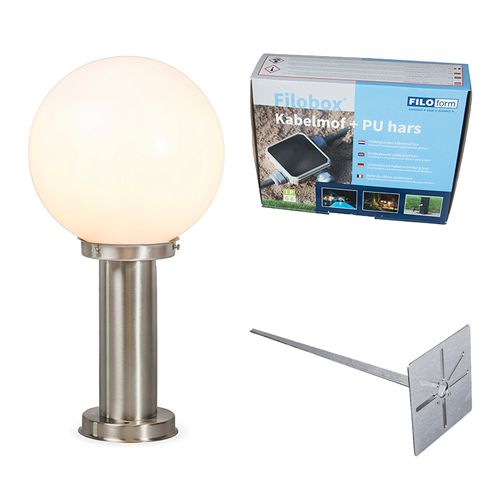 Lampe D'extérieur Acier Inox 50 Cm - Sfera Avec Broche De Masse Et Gaine De Câble