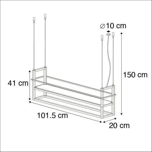 Suspension Noire Avec Étagère 4 Lumières - Cage Rack