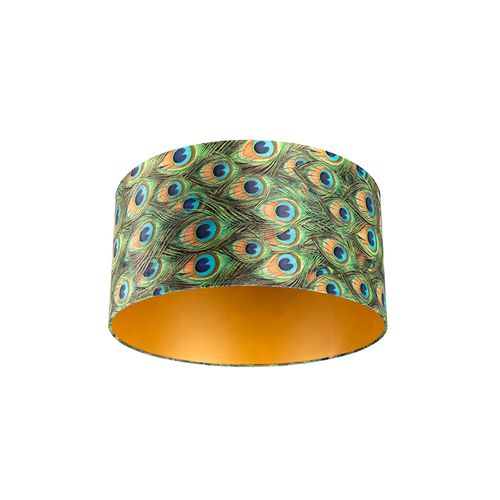 Abat-jour Velours Paon Design 50/50/25 Avec Intérieur Doré