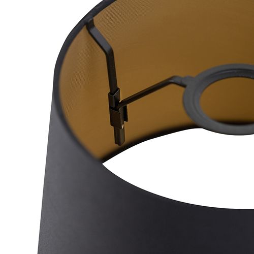 Abat-jour En Coton Noir 25/20/16 Avec Intérieur Doré