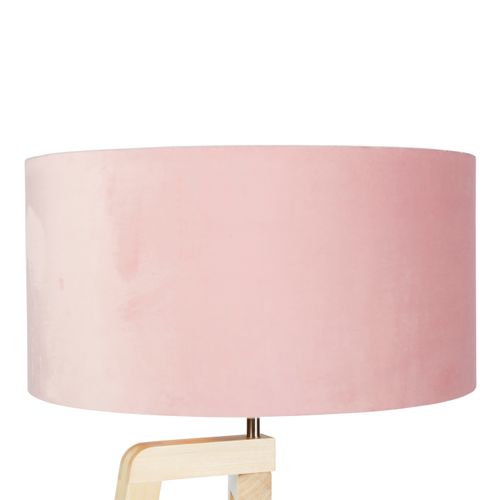 Lampadaire Tripode Bois Avec Abat-jour Velours Rose 50 Cm - Puros