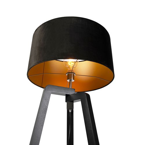 Lampadaire Tripode Bois Noir Avec Abat-jour Noir 50 Cm - Puros