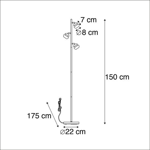 Lampadaire Moderne à 3 Lumières, Noir Avec Intérieur Doré - Buell Deluxe