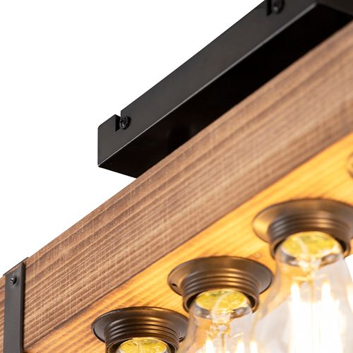 Plafonnier Industriel Bois Et Acier 4 Lumières - Reena