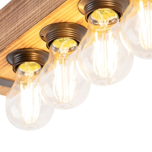 Plafonnier Industriel Bois Et Acier 4 Lumières - Reena