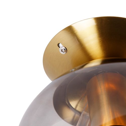 Plafonnier Art Déco En Laiton Avec Verre Fumé - Pallon