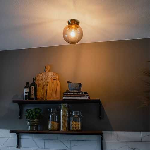 Plafonnier Art Déco En Laiton Avec Verre Fumé - Pallon