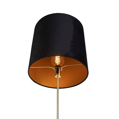 Lampadaire Or / Laiton Avec Abat-jour Velours Noir 40/40 Cm - Parte