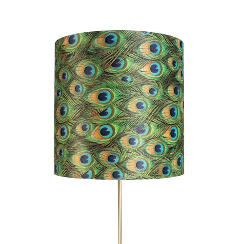 Lampadaire doré/ Laiton Avec Abat-jour Velours Paon 40/40 Cm - Parte