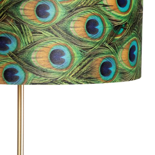 Lampadaire doré/ Laiton Avec Abat-jour Velours Paon 40/40 Cm - Parte