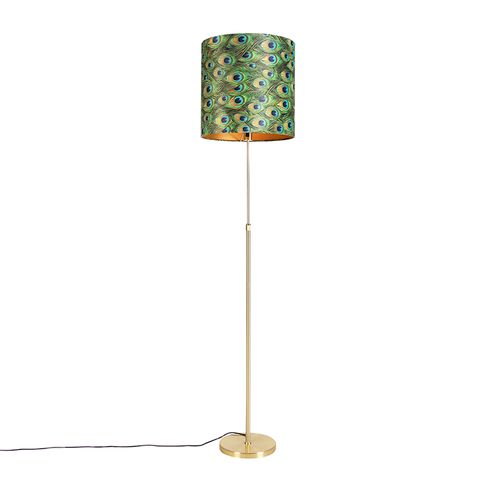 Lampadaire doré/ Laiton Avec Abat-jour Velours Paon 40/40 Cm - Parte