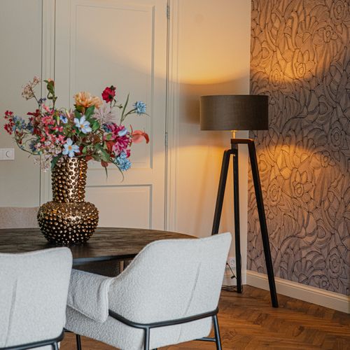 Lampadaire Trépied Noir Avec Abat-jour Taupe Et Or 50 Cm - Puros